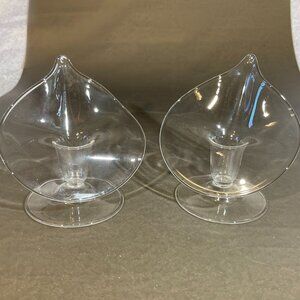 Vintage Set 2 Jack In The Pulpit Calla Lily Hand Blown Glass Candlesticks (1221)